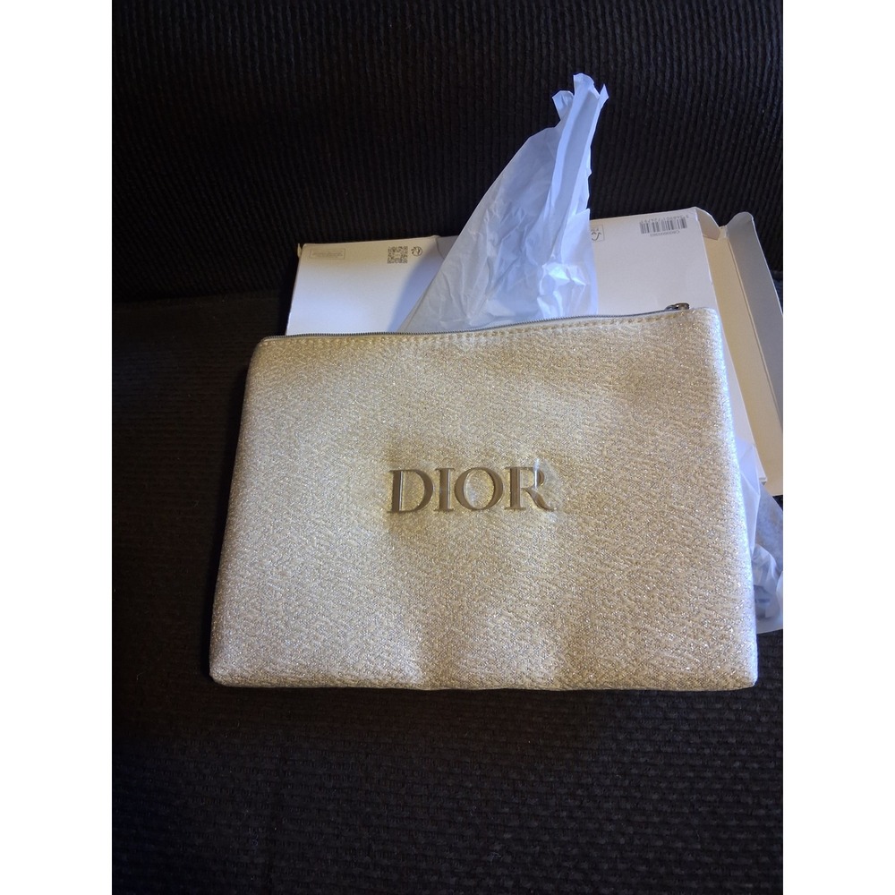 Dior Parfums Gold Shimmer Trousse Pouch Cosmetic Bag Star Zipper Pull New in Box